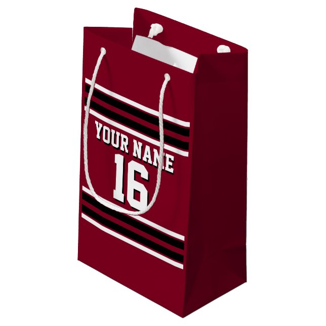 Burgundy Black Wht Team Jersey Custom Number Name Small Gift Bag (Back Angled)