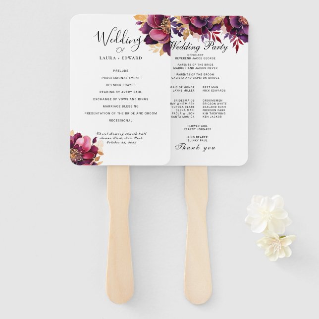 Burgundy Bliss: Elegant Floral Vine Pattern in Win Hand Fan (Front and Back)