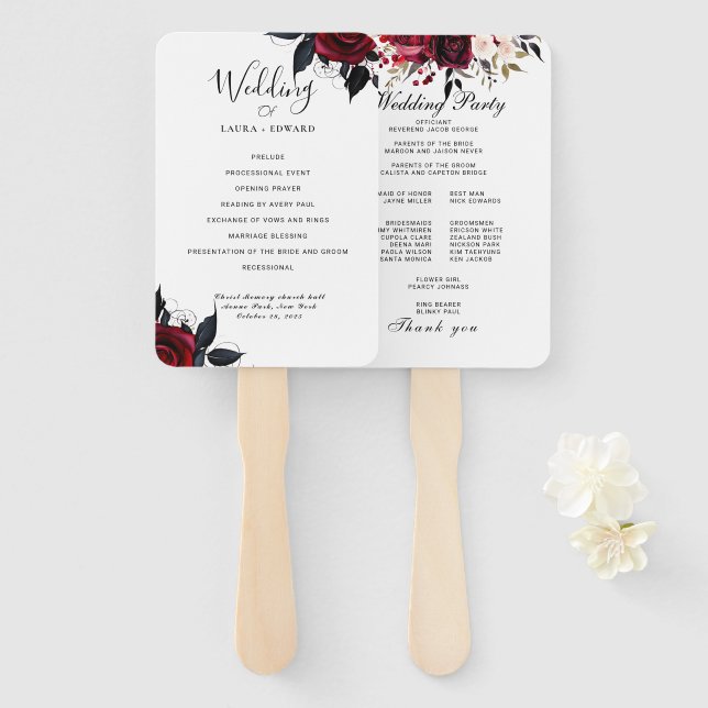 Burgundy Bliss: Elegant Floral Vine Pattern in Win Hand Fan (Front and Back)