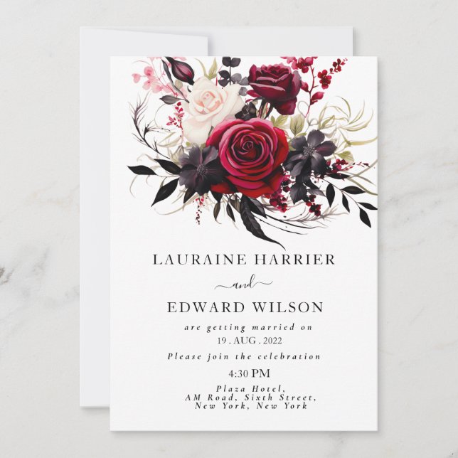 Burgundy Bliss: Elegant Floral Vine Pattern in Win Invitation (Front)