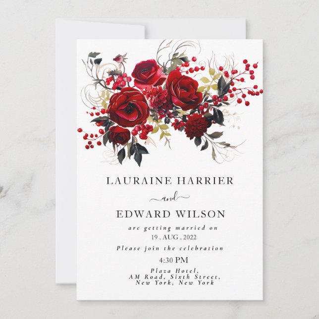 Burgundy Bliss: Elegant Floral Vine Pattern in Win Invitation (Front)
