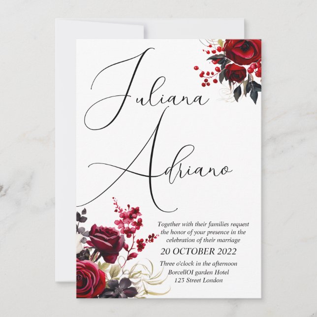 Burgundy Bliss: Elegant Floral Vine Pattern in Win Invitation (Front)