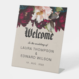 Burgundy Bliss: Elegant Floral Vine Pattern in Win Pedestal Sign