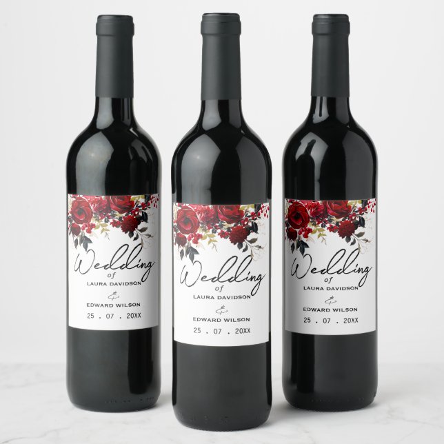 Burgundy Bliss: Elegant Floral Vine Pattern in Win Wine Label (Bottles)