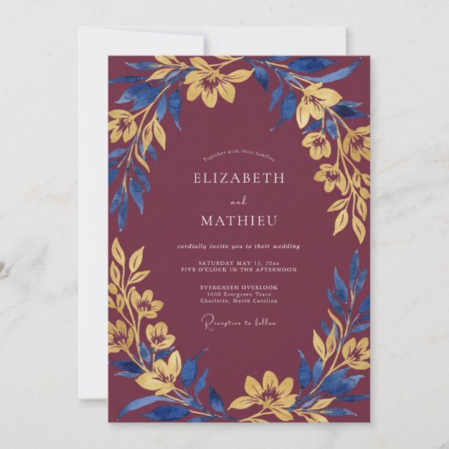 Burgundy Blissful Winter Wedding Invitation (Front)