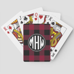 Burgundy Blk Wt Circle Monogram Buffalo Plaid DIY Playing Cards