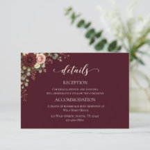 Burgundy Bloom Autumn Wedding Details Card
