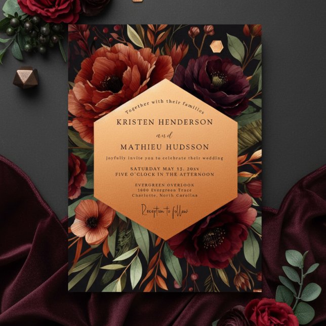 Burgundy Bloom Enchantment Wedding Invitation (Creator Uploaded)