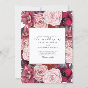 Burgundy Bloom  Floral Wedding Invitatio Invitation