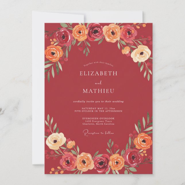 Burgundy Bloom Harmony Wedding Invitation (Front)