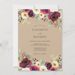 Burgundy Bloom Meadow Wedding Invitation