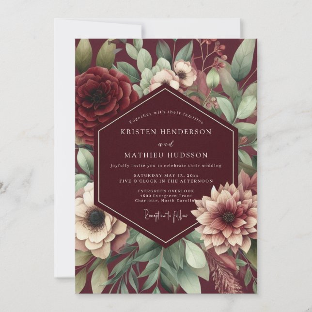 Burgundy Bloom Nocturne Wedding Invitation (Front)