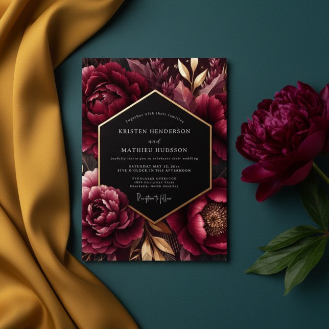 Burgundy Bloom Opulence Wedding Invitation (Creator Uploaded)
