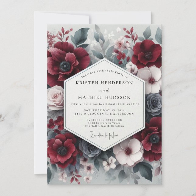 Burgundy Bloom Opulent Wedding Invitation (Front)