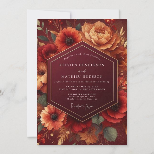 Burgundy Bloom Romance Wedding Invitation (Front)