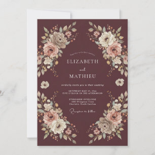 Burgundy Bloom Romantic Flourish Wedding Invitation