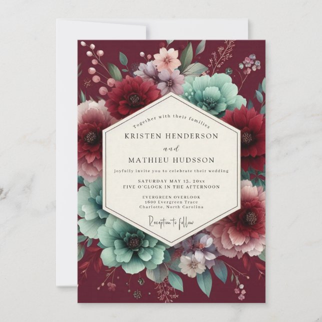 Burgundy Bloom Vintage Romance Wedding Invitation (Front)
