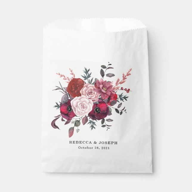 Burgundy Bloom Wedding  Favour Bags (Front)