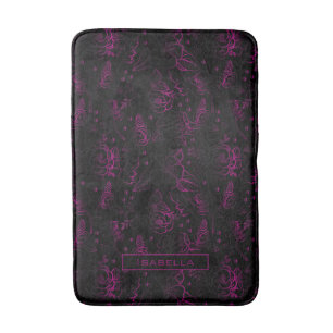 Burgundy blossom floral pattern personalised name  bath mat