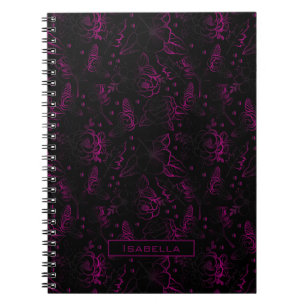 Burgundy blossom floral pattern personalised name notebook