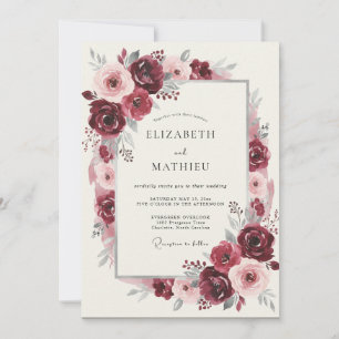 Burgundy Blossom Romance Wedding Invitation