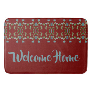 Burgundy Blue And Green Bath Mat