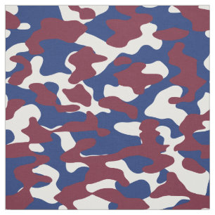Burgundy, Blue and White Camo Fabric