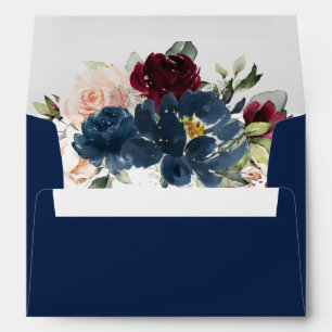 Burgundy Blue Blush Floral 5x7 Card Wedding A7 Envelope