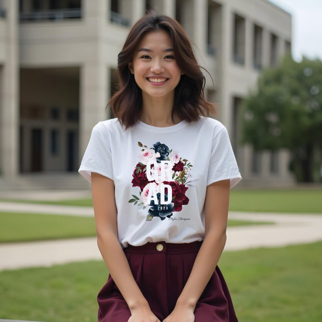 Burgundy & Blue Elegant Watercolor Flowers Grad Tri-Blend Shirt (Burgundy & Blue Elegant Watercolor Flowers Grad Tri-Blend Shirt)