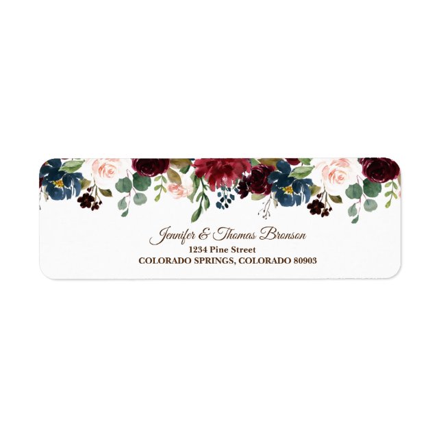 Burgundy & Blue English Flowers Return Address (Front)