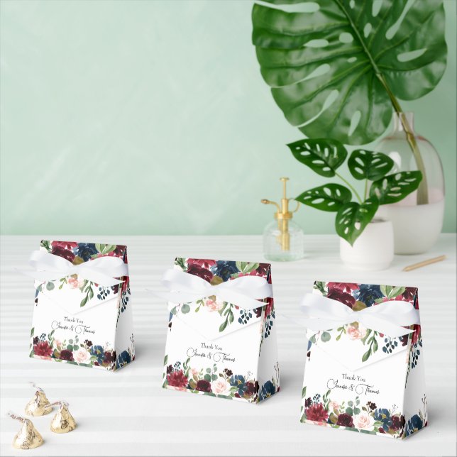 Burgundy & Blue English Flowers Wedding  Favour Box (Multiple)