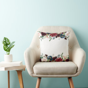 Burgundy & Blue English Flowers Wedding Favour Cushion