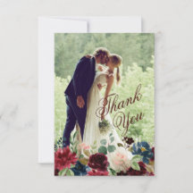 Burgundy & Blue English Flowers Wedding Thank You