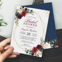Burgundy Blue Floral Gold Geometric Bridal Shower