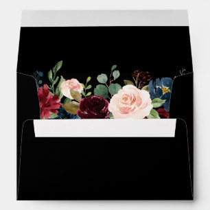 Burgundy Blue Floral Wedding Black Invitation Envelope