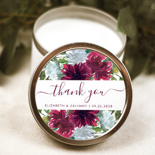 Burgundy Blue Floral Wedding Thank You Classic Round Sticker