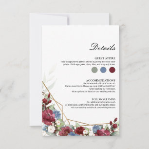 Burgundy Blue Gold Floral Geometric Info Card