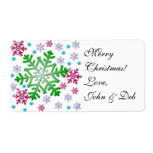 Burgundy Blue Green & Silver Snowflakes Labels