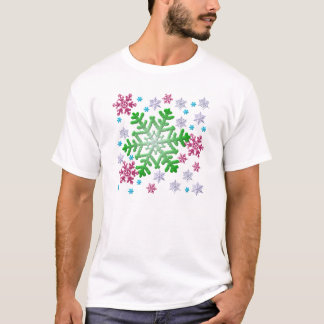 Burgundy Blue Green & Silver Snowflakes T-Shirt