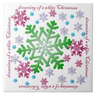 Burgundy Blue Green & Silver Snowflakes Tile