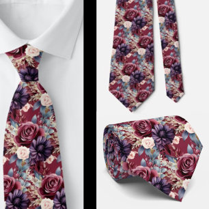 Burgundy Blue Periwinkle Blush Pink Floral Tie