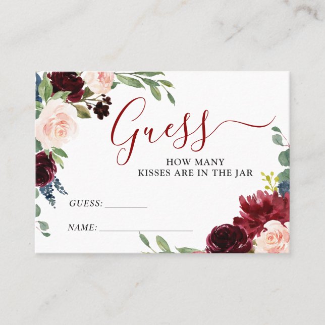 Burgundy Blue Pink Floral Guess How Many Game Card (Front)