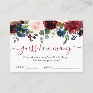 Burgundy Blue Pink Floral Guess How Many Game Card