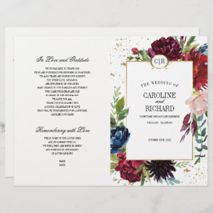 Burgundy Blue Red Floral Wedding Program