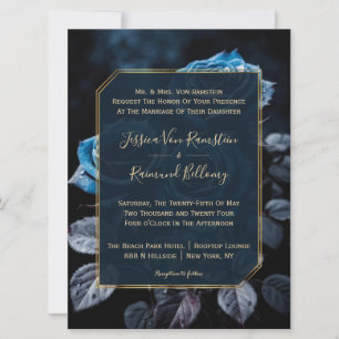 Burgundy Blue Roses Wedding  Invitation