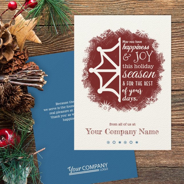 Burgundy & Blue Snowflake Business Holiday Card (red and blue company holiday greeting cards)