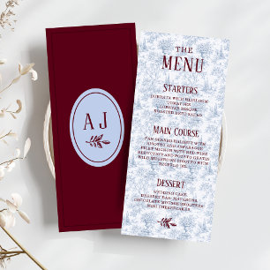 Burgundy & Blue Vintage Toile Wedding Menu Card