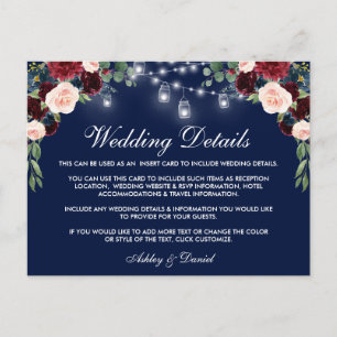 Burgundy Blue Wedding Details Insert Card B