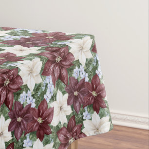 Burgundy Blue White Floral Tablecloth