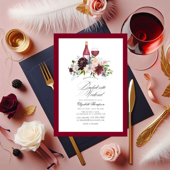 Burgundy, Blush and Blue Wine Bachelorette Weekend Invitation (Burgundy, Blush and Blue Wine Bachelorette Weekend Invitation)
